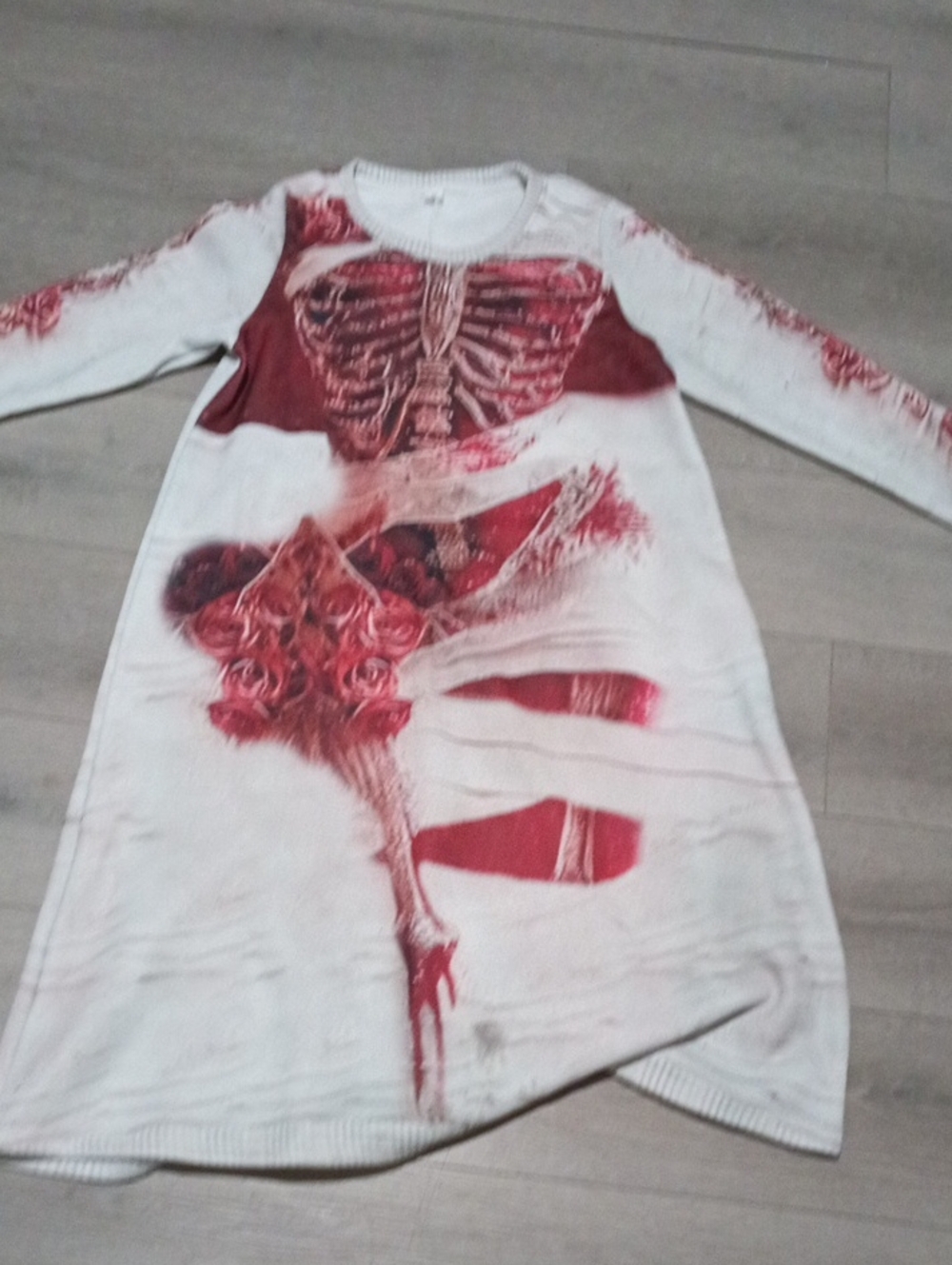 White & Red Graphic Long-Sleeve Women's Sweater Dress